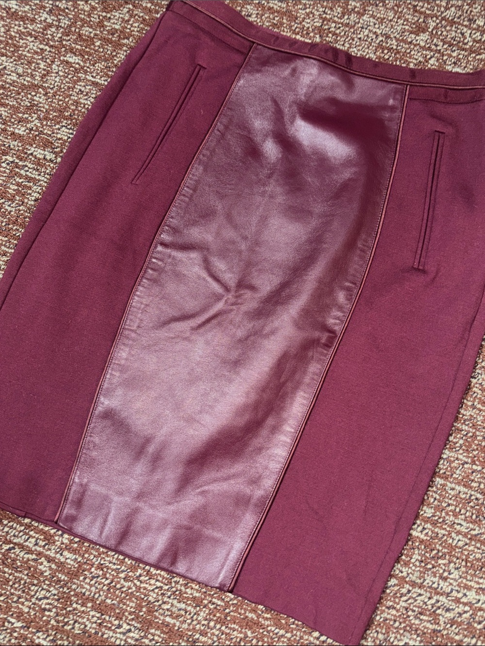 Ted baker skirt maroon burgundy leather panel stretch‎ fetter mini skirt size 1
